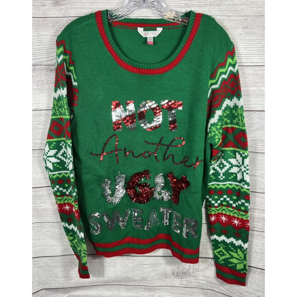 No Boundaries Women's XL (15-17) Not Another Ugly Sweater Christmas Sequin Knit